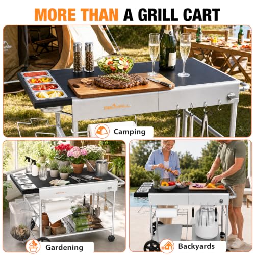 Pizza Oven Table Grill Cart for Ninja Woodfire, Blackstone Griddle, Ooni | 51'' Outdoor Pizza Oven Stand with Seasoning Tray for Outdoor Cooking, BBQ Prep Station, Easy Assembly 30048 - size: 51 x 24 x 31 inches