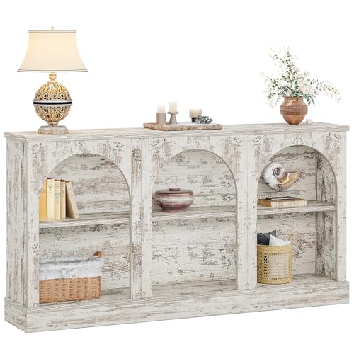 Tribesigns Farmhouse Console Table, 63-Inch Long Entryway Table with 3 Tier Storage, Wooden Rectangular Sofa Table Behind The Couch for Entrance, Hallway, Living Room, Distressed White - color: Distressed White