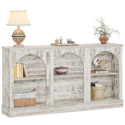 Tribesigns Farmhouse Console Table, 63-Inch Long Entryway Table with 3 Tier Storage, Wooden Rectangular Sofa Table Behind The Couch for Entrance, Hallway, Living Room, Distressed White - color: Distressed White