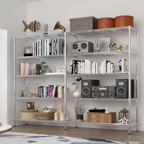5-Tier Shelf, Adjustable Wire Metal Rack Shelving, Heavy Duty Standing Storage Shelves, Garage, Kitchen, Office, Bathroom, Shelfs Easy Assembly, 69.7" W x 16" D x 71" H, Chrome - color: Chrome, size: 5-tier 69.69"W x 15.75"D x 70.87"H