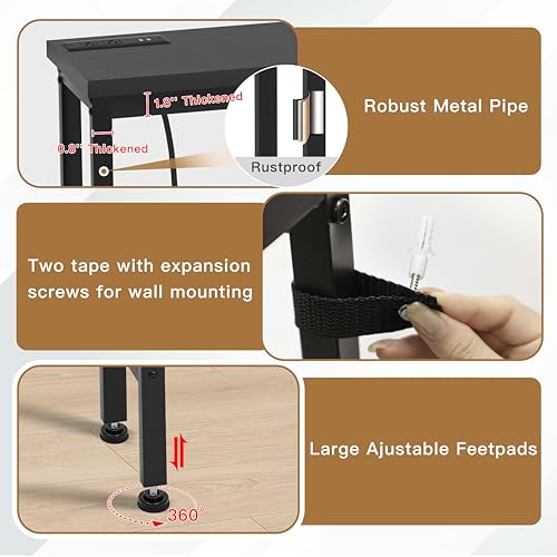 FAMIDGE Charging Console Table with Outlet 36 Inch Tall Narrow Sofa Table One-Piece Top Behind Couch Table 2 USB 2 AC for Entryway Hallway, Living Room, Black - color: Black