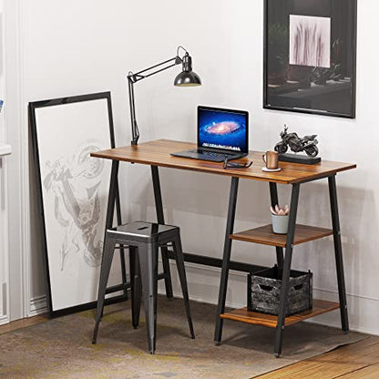 SHW 43-Inch Home Office Trestle Computer Desk with Open Storage Shelves, Walnut - color: Walnut