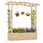 Giantex Raised Garden Bed with Trellis & Hanging Roof, Wooden Elevated Planter Box with Drainage Hole, Freestanding Gardening Planter Raised Bed for Flowers Herbs Climbing Plants Vines, 44”x14”x45” - color: Natural, size: 44”x14”x45”