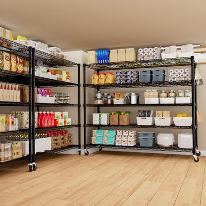PrimeZone 5 Tier 80.7" Hx55.5 Wx24 D Wire Shelving with Wheels 3000lbs NSF Certified Storage Shelves Heavy Duty Metal Shelf Adjustable Rolling Rack Commercial Garage Restaurant Warehouse Kitchen 2Pcs - size: 55.5" W x 24" D x 80.7" H