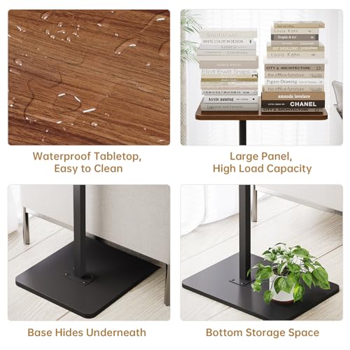 NiHome Minimalist Height Adjustable End Table, 360° Rotatable Sofa Armrest Side Tray Table, Adjustable Legs Space-Saving Couch Bedside Bathtub TV Tray C-Shaped End Table Snack Table for Eating (Brown)