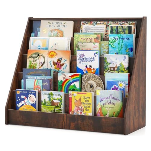 Costzon 5-Tier Kids Bookshelf, Wooden Children Bookcase, Toddler Book Rack, Magazine Storage & Display Shelf, Book Shelf for Kids Room, Living Room, Nursery, Classroom (Brown) - color: Brown, size: 5 Tier
