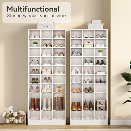 LITTLE TREE 70.9" Tall Shoe Rack, 10-Tier Freestanding Shelf, Max. Store 30 Pairs, Shoe Cabinet Organizer for Living Room, Entryway, Cloakroom, White - color: White