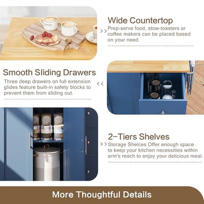 SUNLEI Kitchen Island on Wheels with Storage Cabinet & Foldable Drop Leaf, Rolling Kitchen Table, Cart Handle for Towel Rack, Drop Leaf, Portable Islands for Kitchen (Classic Blue, 39.7-INCH) - size: 39.7 INCH, style: Blue