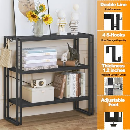 HCHQHS Bookshelf, 3-Tier Industrial Bookcase, Black Open Book Shelf, Freestanding Horizontal Bookshelves with Metal Frame - color: Black, size: 3-Tier (31.5"W x 33.5"H)
