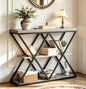 Garvee 3 Tier Console Table,39" Industrial Entryway Table,Open Wood Shelves | Sofa Table,Narrow Wood Accent Tables with Metal Frame for Hallway,Living Room,Behind Couch,Foyer,Entrance,Gray - color: Gray + X-shaped