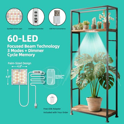 Under Shelf Grow Light, Stick On LED Plant Light, Indoor Plants with Timer | USB Powered Under Cabinet Grow Light, Full Spectrum 3500K High PPFD Puck Light for Shelves, Terrarium & Indoor Plants - size: 1 Head 1 Pack Plus