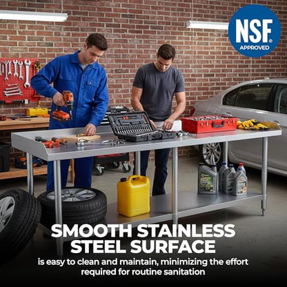 NSF Certified 18 Gauge Heavy Duty Stainless Steel Equipment Grill Stand with Undershelf for Kitchens, Utility Rooms, Caterers & Auto (72" x 24") - size: 72" x 24"