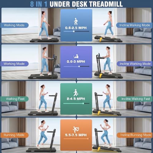 FUNMILY Upgrade Walking Pad Folding Treadmill with 12%/15% Incline & Handle Bar, 3.5HP Foldable Under Desk Compact Treadmills for Home/Office/Gym, 400+lb Capacity, Shock Absorption - color: Midnight Black