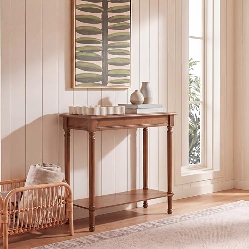 SAFAVIEH Furniture - Tinsley Rectangle Console Table - Brown - Solid Wood - Farmhouse Turned-Leg Design - Ideal for Entryway, Living Room, Hallway, 28"W x 11.75"D x 28"H (CNS5724C) - color: Brown