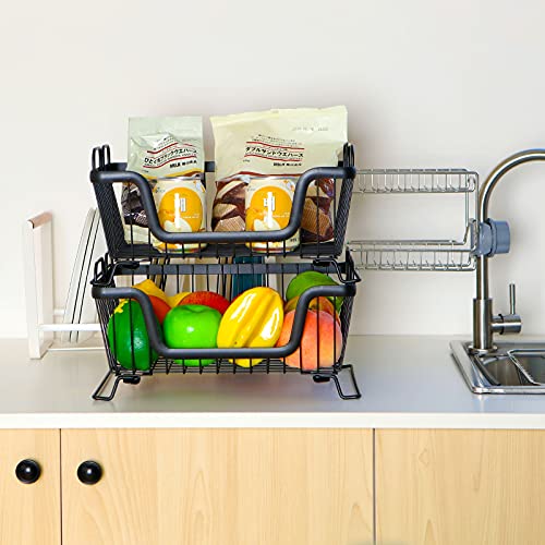 LOTTS Stackable wire basket for pantry, Metal Pantry basket, Storage Organizer Bin with Handles, Fruit basket for Kitchen Cabinets, Pantry, Closets, Bedrooms, Bathrooms (12.6×6.5×7.6")- 2 Pack - size: 2 Pack