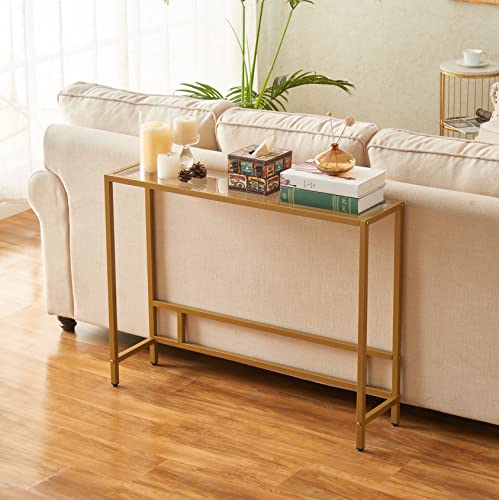 MAJARO Small Modern Console Table for Entryway, Tempered Glass with Metal Frame Sofa Table for Living Room, Hallway, Office (Single-Layer, Gold) - color: Gold, style: Single-layer