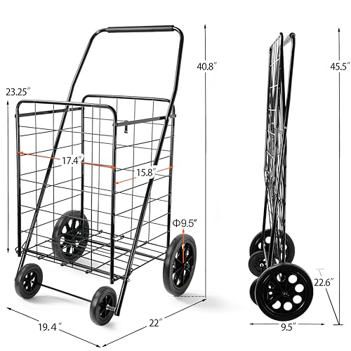 Wellmax 2-Pack Shopping Utility Cart with Stair Climber, Collapsible Folding Cart for Grocery, X-Large and Large (Black and Silver) - size: Large-Medium