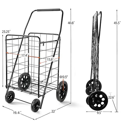 Wellmax 2-Pack Shopping Utility Cart with Stair Climber, Collapsible Folding Cart for Grocery, X-Large and Large (Black and Silver) - size: Large-Medium