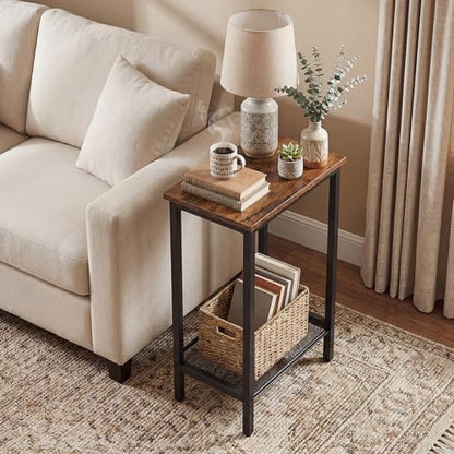 HOOBRO Tall Side Tables, Set of 2, Industrial End Telephone Tables with Adjustable Mesh Shelves, Small Tall Nightstands for Living Room, Bedroom, Entryway, Office, Rustic Brown and Black BF03DHP201 - color: Rustic Brown + Black