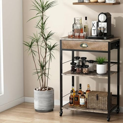 X-cosrack Coffee Bar Cabinet with Storage,3 Tier Coffee Bar Carts for The Home Buffets & Sideboards,Coffee Station Corner Table with Rolling Wheels for Kichen,Entryway,Living Room