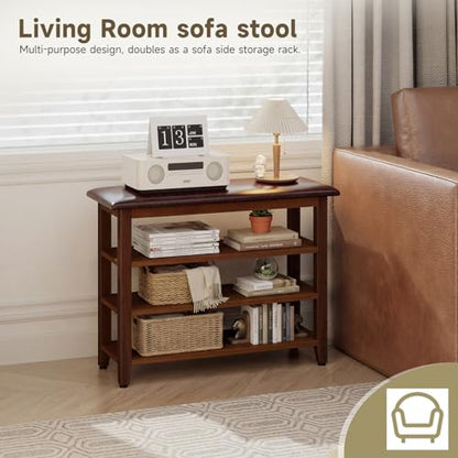 Shoe Bench with Leather Cushion,Rubberwood Bench with Shoe Rack | 3-Tier Shoe Storage Organizer for Entryway,Hallway,Living Room - size: 3-Tier-31.5"