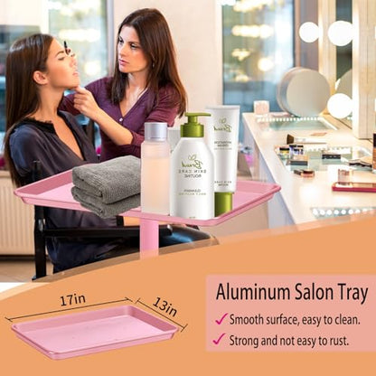 Salon Tray on Wheels, Metal, Salon Rolling Tray Height Adjustable Used As Color Tray, Hair Stylist Tray,Tattoo Tray and Dental Tray(Pink) - color: Pink
