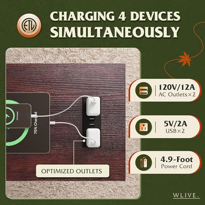 WLIVE Narrow End Table with Charging Station of Open Storage Shelf，Sofa Side Table with 2 USB Ports and 2 Power Outlets，Slim Farmhouse End Table for Small Spaces, 11.8" D x 23.6" W x 23.74" H - color: Espresso