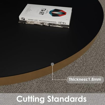 Leather Table Cover Round - 1.8mm Thick,Dia.37 Inch Waterproof & Easy to Clean Protects Table Surfaces Conceals Scratches & Flaws for Coffee Tables & Dining Tables(Black+Black Dia.37Inch) - color: Black+black, size: 37" (Round)