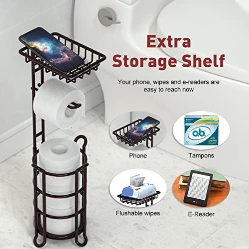 Toilet Paper Holder Stand Tissue Paper Roll Dispenser with Shelf for Bathroom Storage Holds Reserve Mega Rolls-Bronze - color: A-bronze