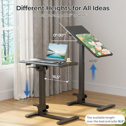 Foldable Mobile Standing Desk, 27 Inch Small Rolling Laptop Cart Height Adjustment, 90° Tiltable Sofaside Table, No Assembly Needed Portable Computer Workstation, Black - color: Black