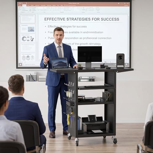 Mobile AV Cart with Pullout Keyboard Tray, Rolling Computer Cart Height Adjustable Rolling Media Utility Cart with 4 Wheels - size: Style8 24x18Wx42H