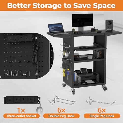 Mobile AV Cart with Pullout Keyboard Tray, Rolling Computer Cart Height Adjustable Rolling Media Utility Cart with 4 Wheels - size: Style8 24x18Wx42H