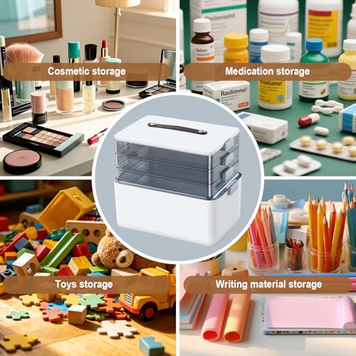 MOPUP 4-Tier Medicine Craft,Sewing,Art,Organizer Storage,Portable Latch Bin with Lid and Leather Handle,Pill Bottle, First Aid,Comes with a 7-Day Pill Organizer,A Household Essential - size: XL– 4-Tier Set