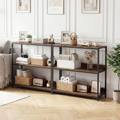 Tangkula 3-Tier Bookshelf, Industrial Small Bookcase with Wooden Shelves and Metal Frame, Rustic Open Display Shelf Storage Organizer for Living Room and Home Office (Rustic Brown, 1 Pack)