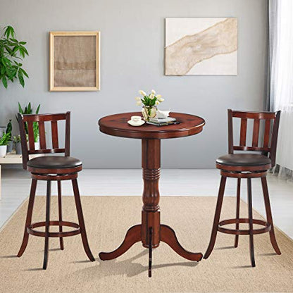 Giantex Round Dining Table, 30" D X 41.5" H, Wooden Pub Pedestal Side Table W/Chessboard, Adjustable Foot Pads, Multi-Purpose Dinner Table for Small Space, Kitchen, Dining Room, Restaurant, Walnut - color: Walnut, size: 30"Dx41.5"H