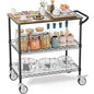 Rolling Kitchen Carts with Wheels, 3-Tier Utility Cart with Wood Tabletop | NSF Commercial Metal Serving Cart with Handle and Shelf Liner for Kitchen Snacks,34"D x 17.5"W x 32.5"H,Black - color: Wood-black