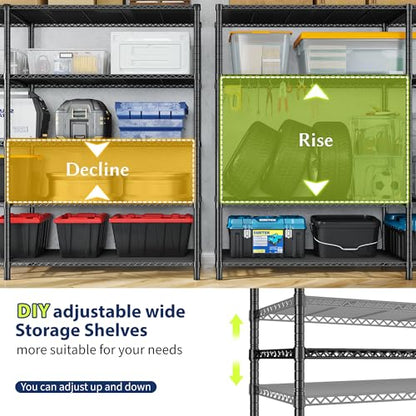 Romorgniz Storage Shelves, 1200 Load Heavy-Duty & L-Shaped, for Kitchen | 5 Tier shelf 52.36" W,Waterproof & rust-resistant,flexible L/H shaped,Tool-free Assembly, Adjustable shelves,Pantry shelf - size: 13.78"D x 52.36"W x 70.8"H