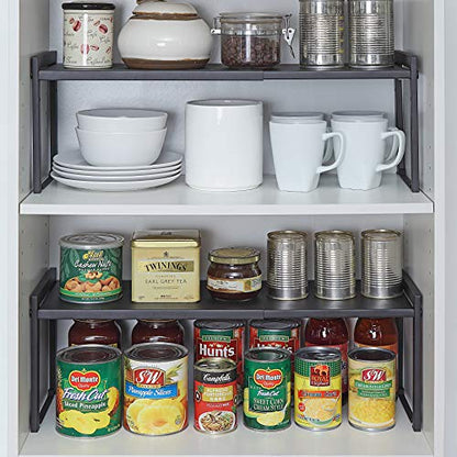 SunnyPoint Expandable Cabinet Storage Rack - Tabletop Storage Spice Shelf Organizer Rack (M - 15.1"~25.78" W X 7.87" D X 8.46" H, BLACK)