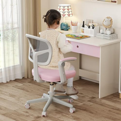 HONEY JOY Kids Desk Chair, Children Study Chair with Adjustable Height/Armrest/Footrest, Swivel Rolling Mesh Task Student Chair, Kids Computer Chair for Teens Girls Boys, Home, School, Office (Pink) - color: Pink
