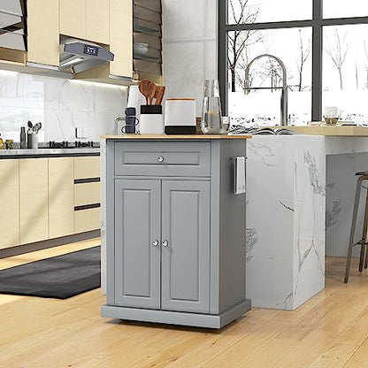 HOMCOM Rolling Kitchen Island Cart, Portable Serving Trolley Table with Drawer, Adjustable Shelf and 2 Towel Racks, Grey - color: Grey