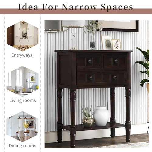 24'' Entryway Table, Small Console Table with Storage Drawers and Shelf, Hallway Table for Entryway Hallway Foyer, Farmhouse Solid Wood Frame (Espresso) - color: Espresso