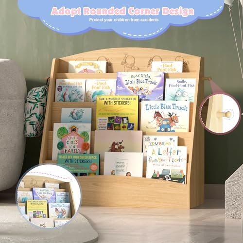 NACHES 5-Tier Kids Bookshelf - Toddler Book Display Shelves, Montessori Bookshelf for Kindergarten, Nursery, Bedrooms, Classrooms - Wooden Children Book Display (Natural) - color: Natural Wood