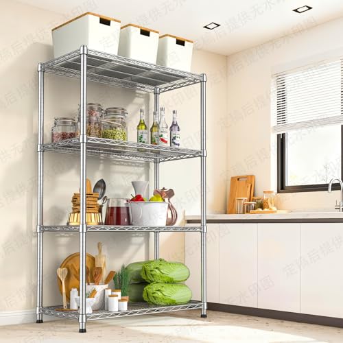 4-Shelf Heavy-Duty Metal Wire Shelving Unit Adjustable Wire Rack 2200LBS Storage Shelves Garage Shelving Storage Shelf Flower Stand for Pantry Laundry Kitchen 14" Dx35.7 Wx59 H - size: 4-Tier-Silver[14" D x 35.7" W x 59" H]