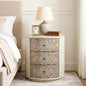 COSIEST 3 Drawer Chest of Drawers, 20 inch MDF Round Storage Cabinet, Retro Whitewash Finish Nightstand, Wood Bedside Table with Drawers for Bedroom Living Room,Light Gray - color: Wood Color-round-carved