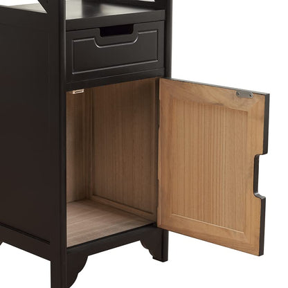 Assembled 30in Height Nightstand, Pre- Assembled Bathroom Floor Cabinet with Shelf and Storage Drawer, Black Tall End Table No Assembly Chest for Living Room Bedroom - color: Black