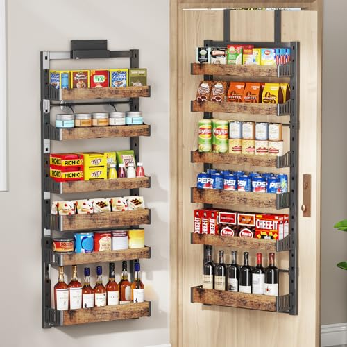6-Tier Over The Door Pantry Organizer, Heavy-Duty Metal Wall Mount or Hanging Spice Rack, behind the door storage Shelves with Adjustable Basket, Back of Door Organizer for Kitchen Cabinet and Closet - color: Black, size: 17"W-6 tier