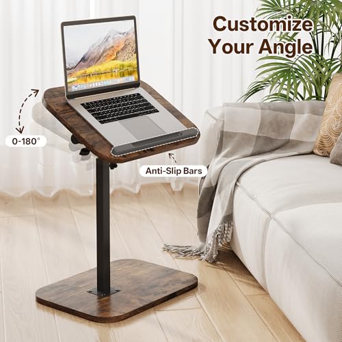 TV Tray Table, Sofa Side Armrest Tray, C Shaped End Table | Adjustable Height, Flip-Top, Snack Side Table with 360° Swivel and 180° Tilt, for Couch, Small Spaces, Bed, Chair, Brown - color: Brown