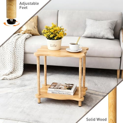 THUMEYE 2-Tier Low Side Table 17”H, Space-Saving Small Nightstand with Solid Wood Legs, Tool-Free Assembly, Suitable for Reading Chair, Bedside, Balcony, 15.7”D x11.8”W, Burlywood - color: Burlywood, size: 17”H