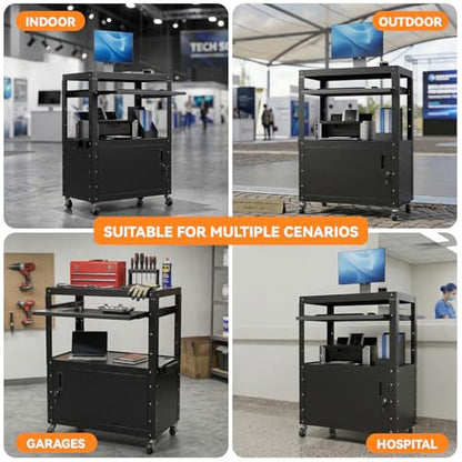 Mobile AV Cart, Adjustable Height Rolling Computer Cart with Pullout Keyboard Tray – Locking Cabinet, 3 Outlets & 2 USB Ports, Lock Brake Casters–Media Utility Cart on Wheels for Home/Office - size: Style 1 18"D x 24"W x 43.3"H