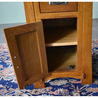 Pemberly Row Mission Style Narrow Nightstand, Solid Quarter Sawn Oak, Walnut Finish, Tapered Legs, 1 Cabinet Door, 1 Drawer with Metal Glides, Lower Shelf, Compact Side Table for Bedroom or Living - color: Walnut